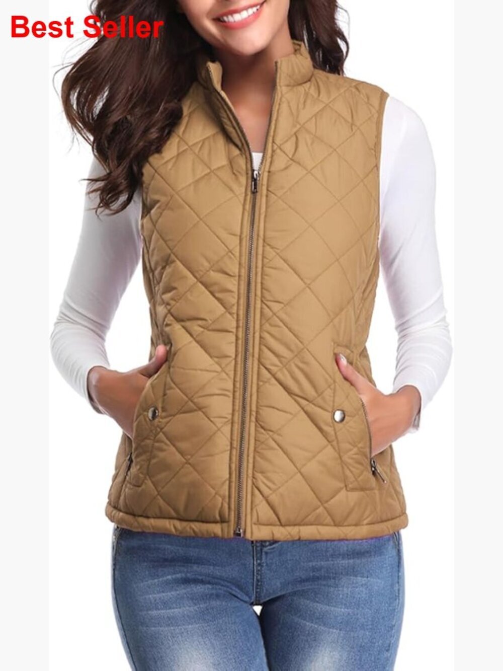 Lightweight Quilted Puffer Vest with Stand Collar and Pockets